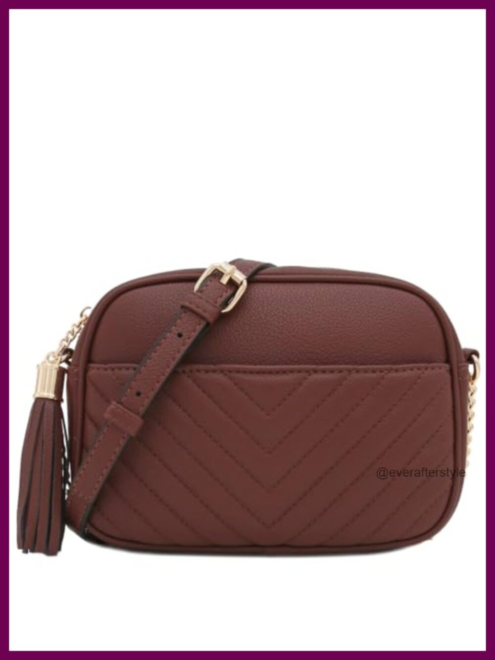 Chevron Quilted Faux Leather Crossbody Camera Bag with Chain Strap and Tassel